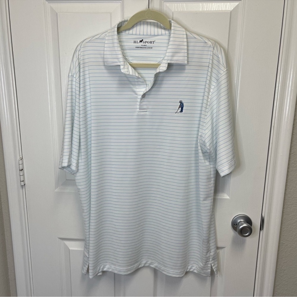 HL Sport Men’s White Striped Polo shirt. Sz XL